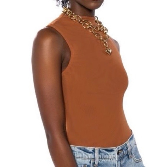 PAXTON SLEEVELESS MESH BODYSUIT IN LIGHT BROWN - Picture 4 of 10